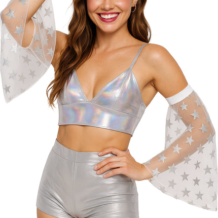 Manches papillon Disco 70S Étoiles argentées