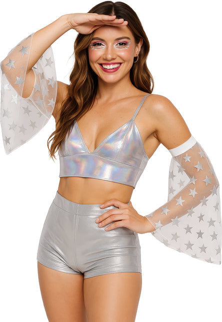 Manches papillon Disco 70S Étoiles argentées