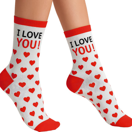 Chaussettes à cœur blanc rouge adultes