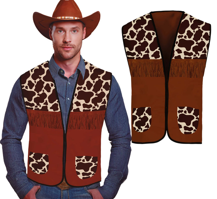 Gilet de cow-boy Marron Hommes Impression vache