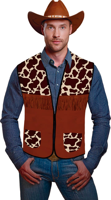 Gilet de cow-boy Marron Hommes Impression vache