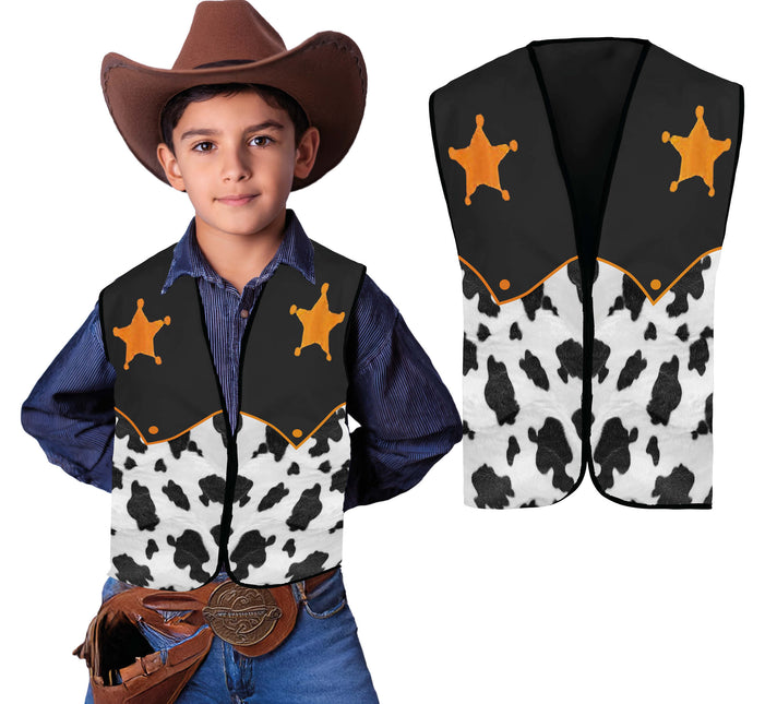 Gilet de shérif Noir Blanc Enfant Cowboy