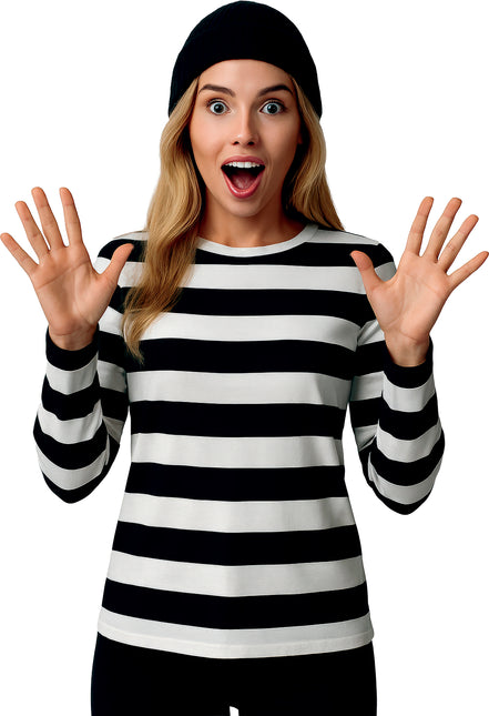 Chemise noire et blanche rayée pour dames