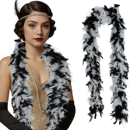 Plume de boa, 80 gr noir/blanc