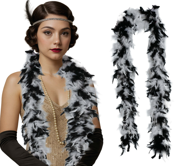 Plume de boa, 80 gr noir/blanc