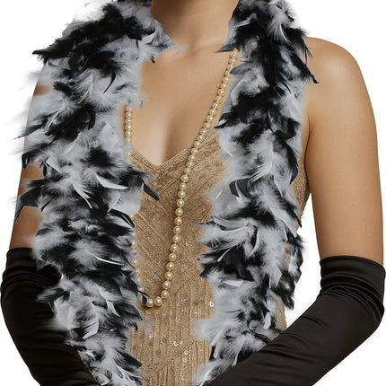 Plume de boa, 80 gr noir/blanc