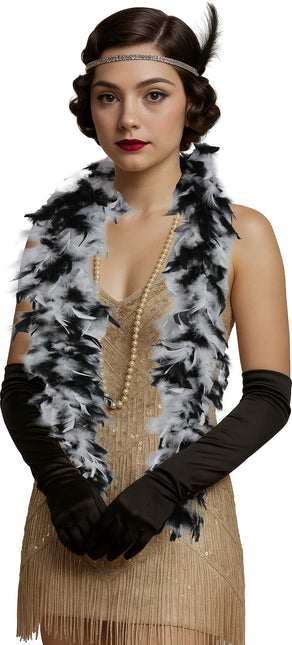 Plume de boa, 80 gr noir/blanc