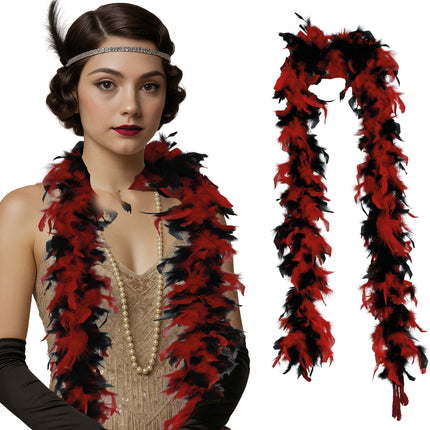 Plume de boa, 80 gr rouge/noir