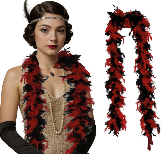 Plume de boa, 80 gr rouge/noir