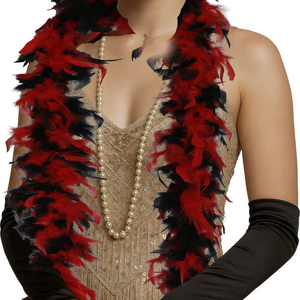 Plume de boa, 80 gr rouge/noir