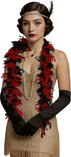 Plume de boa, 80 gr rouge/noir