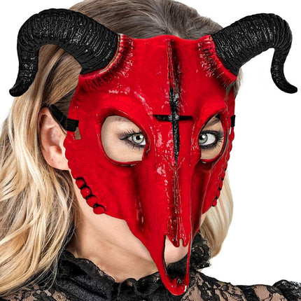 MASQUE DE BÉLIER SATANIQUE PLASTIQUE DUR ROUGE