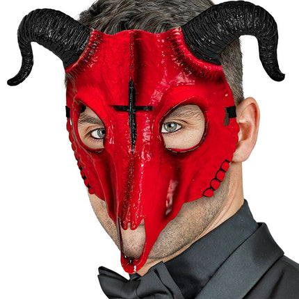MASQUE DE BÉLIER SATANIQUE PLASTIQUE DUR ROUGE