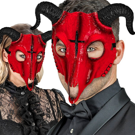 MASQUE DE BÉLIER SATANIQUE PLASTIQUE DUR ROUGE