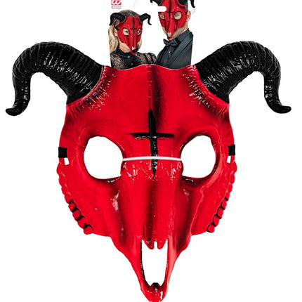 MASQUE DE BÉLIER SATANIQUE PLASTIQUE DUR ROUGE
