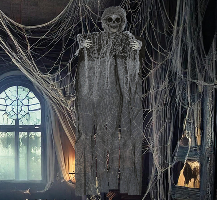 Poupée d'Halloween Squelette noir avec cape 60cm
