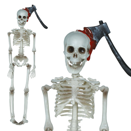 Décoration suspendue d'Halloween Squelette avec hache 40cm