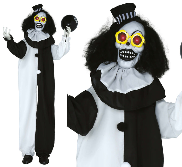 Poupée d'Halloween Clown noir et blanc avec son et lumière 1.7m