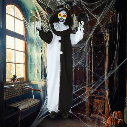 Poupée d'Halloween Clown noir et blanc avec son et lumière 1.7m