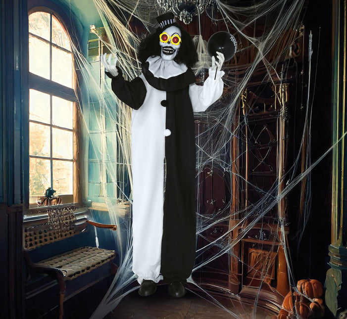 Poupée d'Halloween Clown noir et blanc avec son et lumière 1.7m