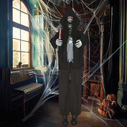 Squelette de poupée d'Halloween avec lumière, son et mouvement Noir 1.8m