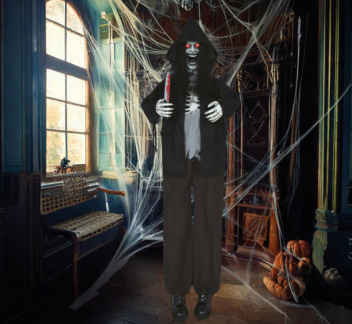 Squelette de poupée d'Halloween avec lumière, son et mouvement Noir 1.8m