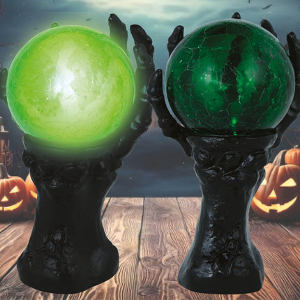 Décoration d'Halloween Main Avec Sphère De Cristal Et Lumière 14.5cm