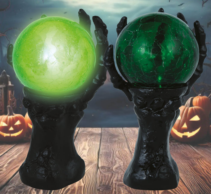 Décoration d'Halloween Main Avec Sphère De Cristal Et Lumière 14.5cm