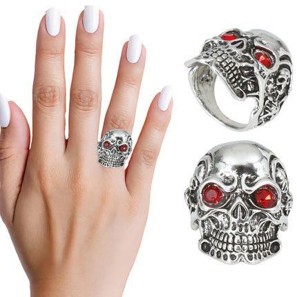 Bague en argent rouge tête de mort
