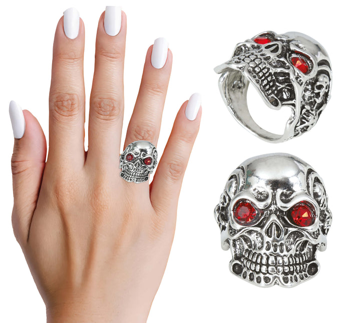 Bague en argent rouge tête de mort