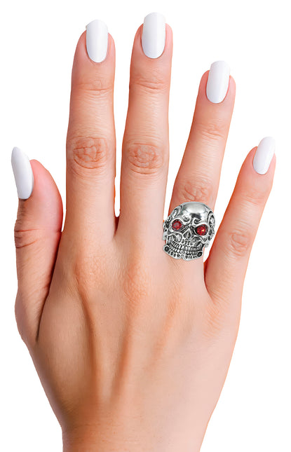 Bague en argent rouge tête de mort