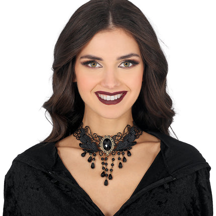 Collier noir avec perles