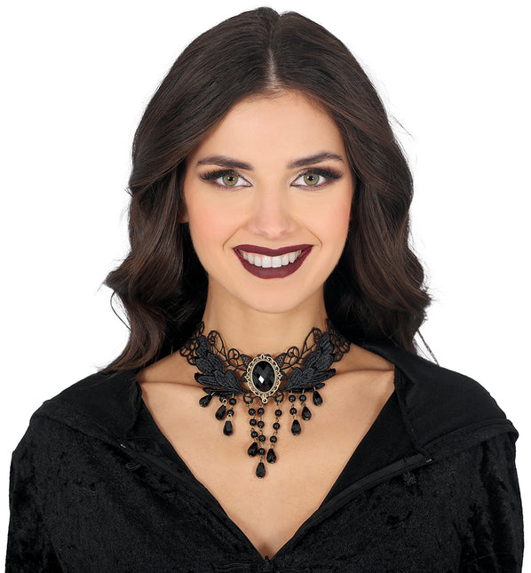Collier noir avec perles