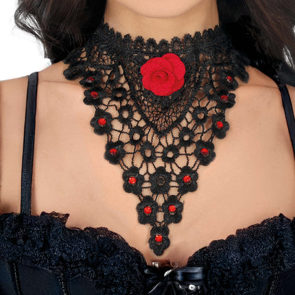 Collier noir rouge rose