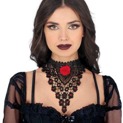 Collier noir rouge rose