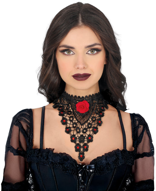 Collier noir rouge rose