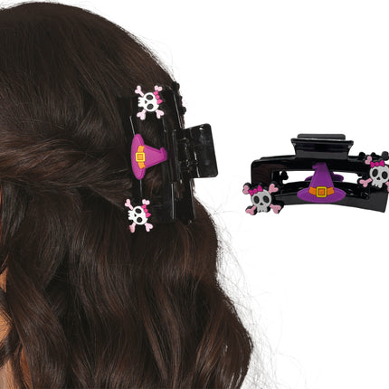 Pince à cheveux d'Halloween Tête de mort rose 2pcs
