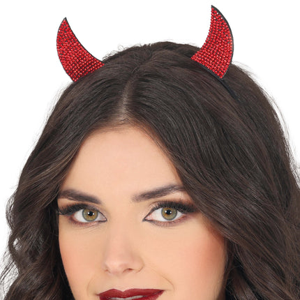 Bandeau d'Halloween Diable rouge avec strass