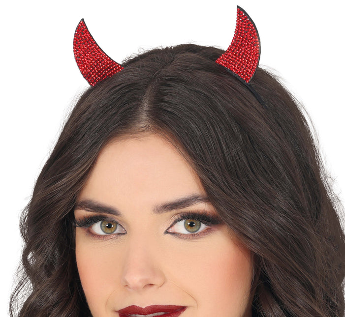 Bandeau d'Halloween Diable rouge avec strass