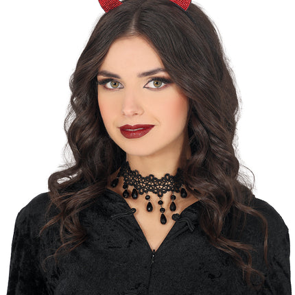 Bandeau d'Halloween Diable rouge avec strass