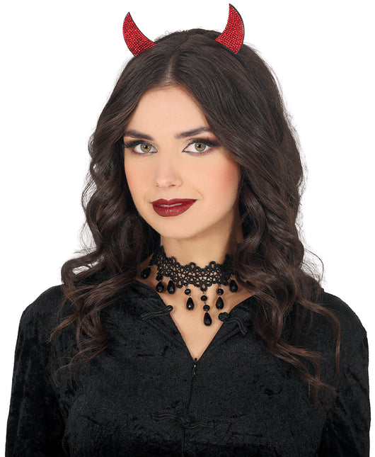 Bandeau d'Halloween Diable rouge avec strass