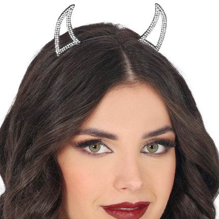 Bandeau d'Halloween Diable argenté avec strass