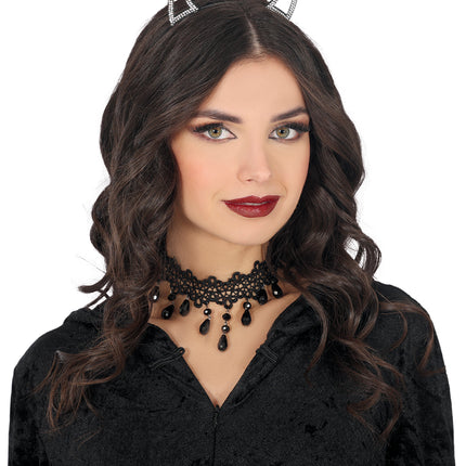 Bandeau d'Halloween Diable argenté avec strass