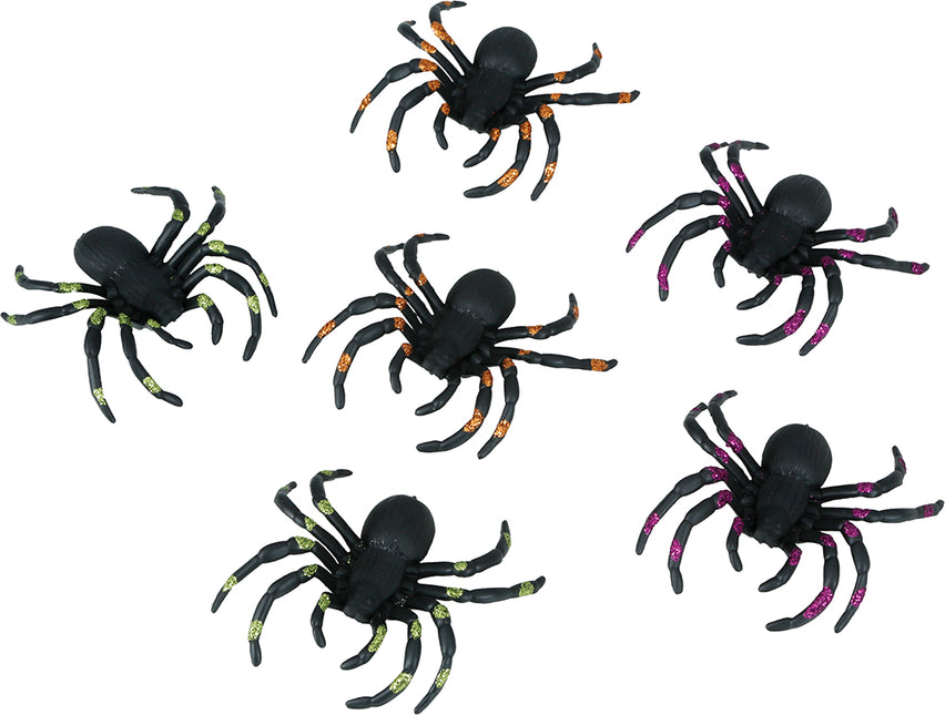 Fausse araignée noire pailletée 7cm 6pcs