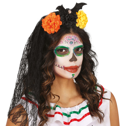 Bandeau d'Halloween, voile et fleurs