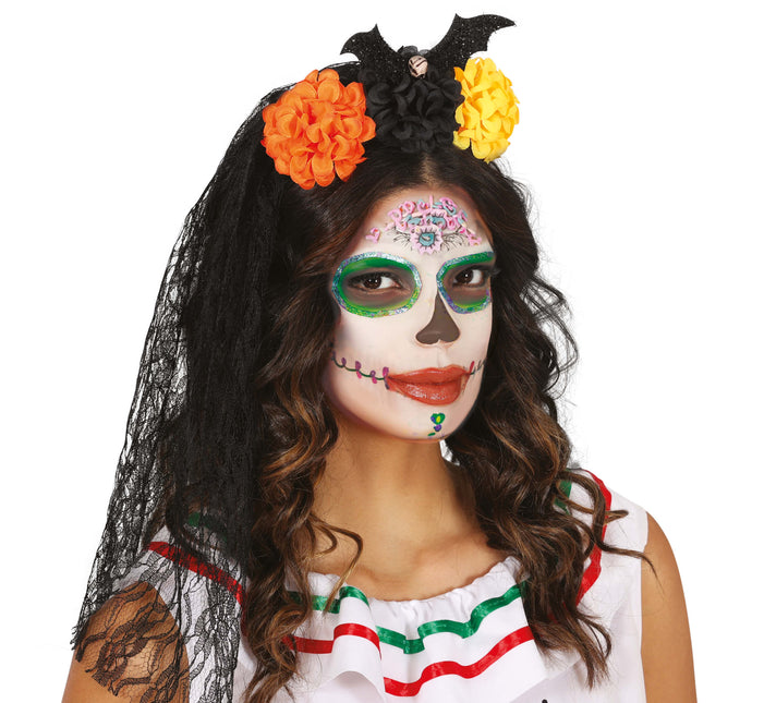 Bandeau d'Halloween, voile et fleurs