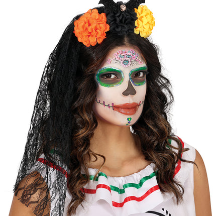 Bandeau d'Halloween, voile et fleurs