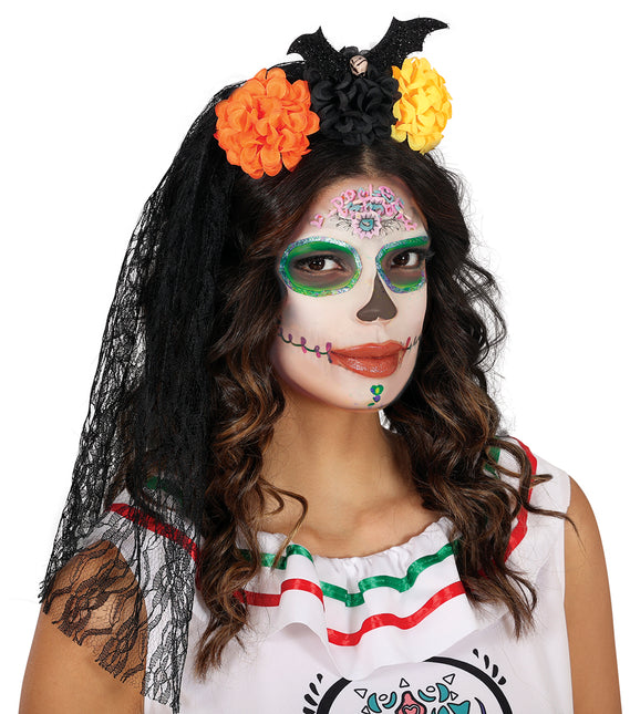 Bandeau d'Halloween, voile et fleurs