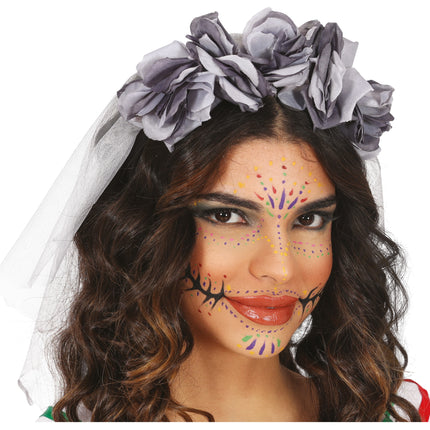 Bandeau d'Halloween Voile gris et fleurs