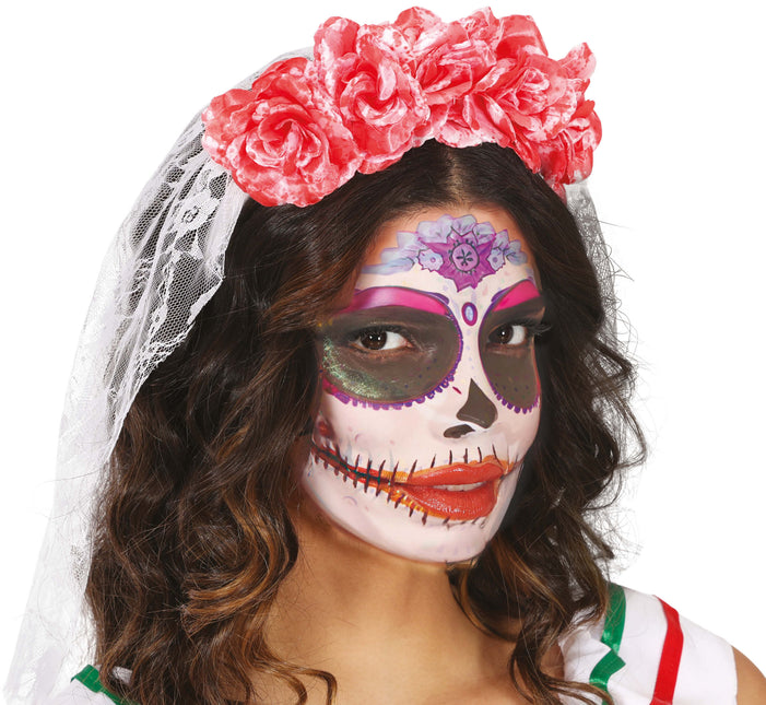 Bandeau d'Halloween Voile et fleurs roses